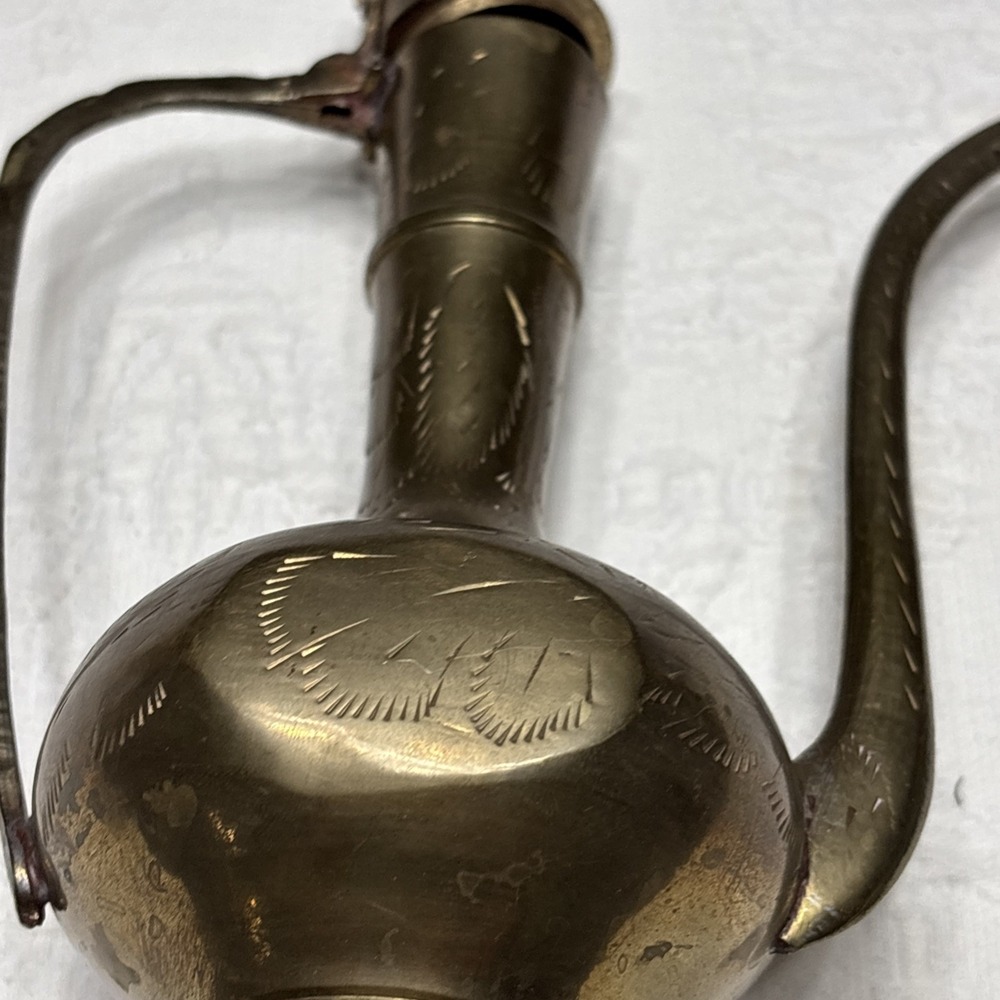 Antique Indian Brass Teapot decor With Hinged Lid 10" Tall - Picture 5 of 16